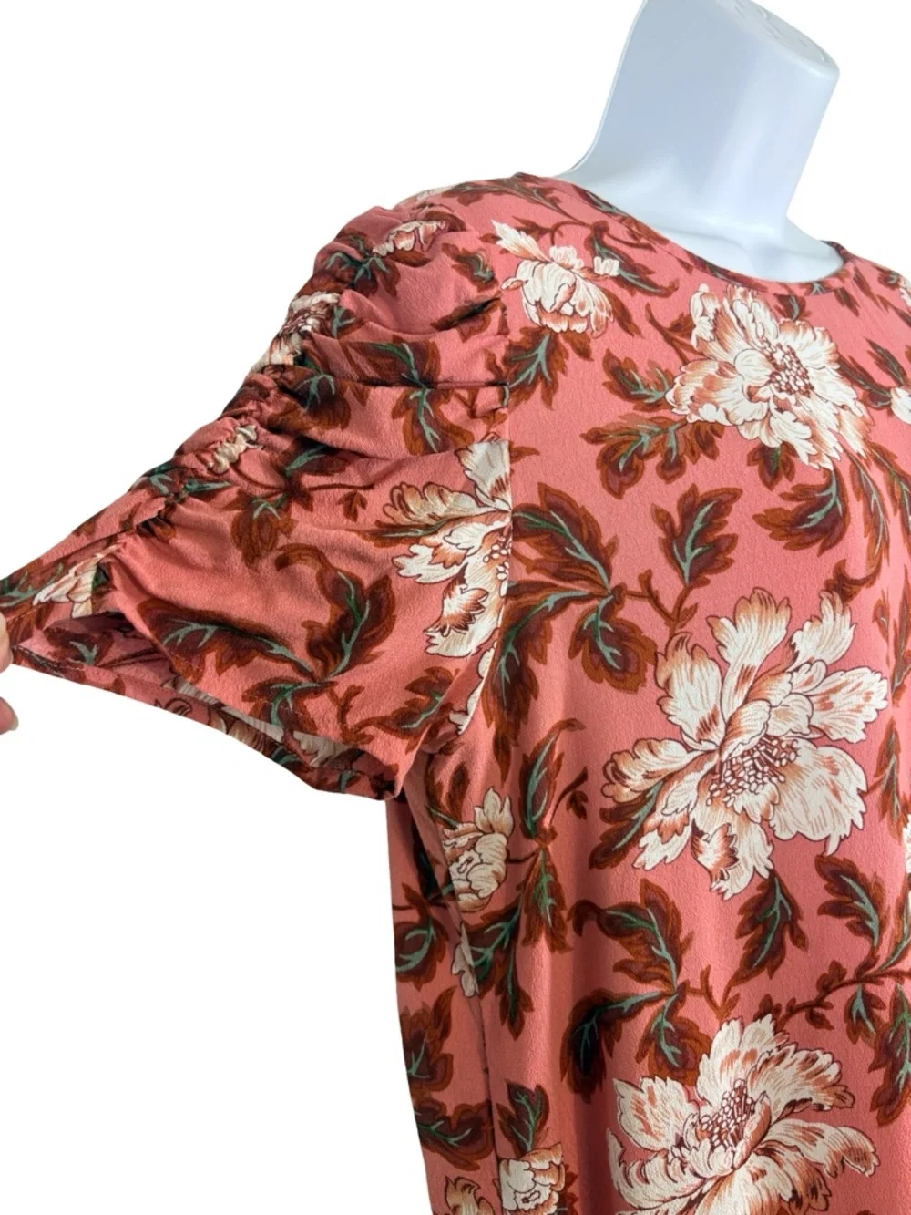 LOFT Floral Blouse Medium Pink Puff Sleeve Boho Cottagecore Top